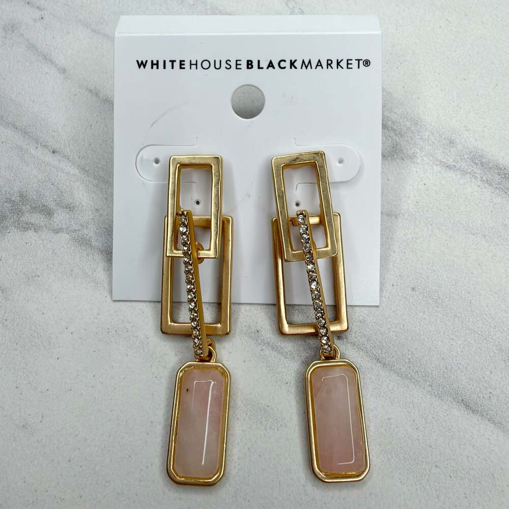 White House Black Market Rhinestone Rectangle Drop Earrings Pink ✨